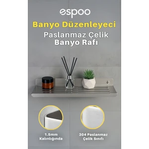 Yapışkanlı ve Vidalı Paslanmaz Çelik Banyo Rafı, Düzenleyici Duşakabin Için Şampuanlık Sabunluk Seti