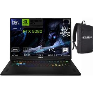 Msı Vector 18 Hx Aı Ultra 9 275HX A2XWIG-666XTR-15 96GB 4tb RTX5080 16GB Freedos 18" Wqxga Gaming Laptop & A2XWIG666XTRK15