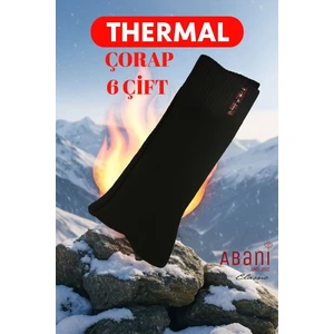 6 Çift Siyah Termal Erkek - Unisex Kışlık Havlu Soket (Uzun) Çorap - Ekstra Sıcaklık