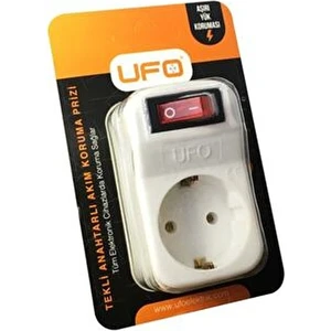 Akım Korumalı Priz Ufo Beyaz Renk Tekli Anahtarlı