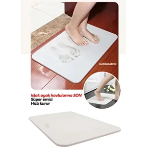 Banyo Paspası Ayak Havlusu Su Emici Islanmayan Abdest Paspası Diatom Paspas Kırık Beyaz