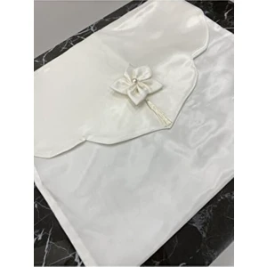 Inci Işlemeli Monaray Parlak Saten Lüks Zarf Bohça Çeyizlik Beyaz Renk