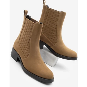 Kadın Elastik Yan Bantlı Kalın Topuklu Günlük Bot Zokes Taba Süet