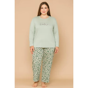 Kadın 20714 Büyük Beden % 100 Pamuk Milan Pijama Takımı Yeşil