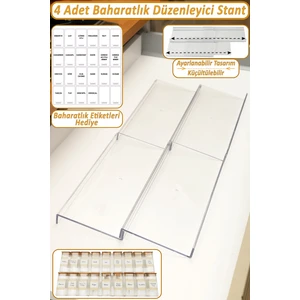 Color House 4 Adet Çekmece İçi Baharatlık Düzenleyici Stant Mutfak 30,5 cm x 13 cm Organizer (Kavanozları Hariçtir) z305