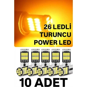 T10 LED 26 Ledli 10 Adet W5W Metal Ultra Power Turuncu Park Plaka Tavan Ampulü