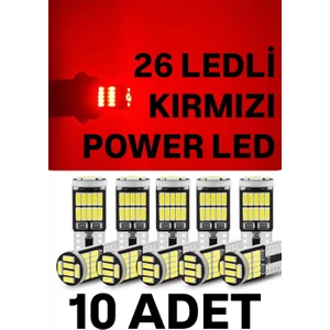 T10 LED 26 Ledli 10 Adet W5W Metal Ultra Power Kırmızı Park Plaka Tavan Ampulü