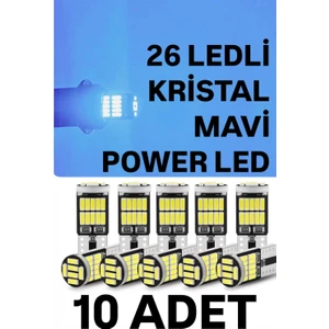 T10 LED 26 Ledli 10 Adet W5W Metal Ultra Power Buz Mavi Kristal Mavi Park Plaka Tavan Ampulü