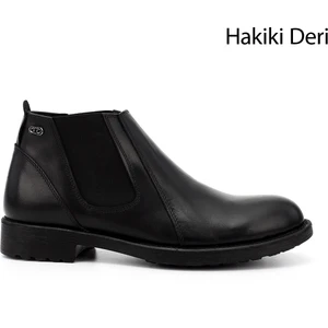 Erkek Siyah Fermuarlı Hakiki Deri Chelsea Bot