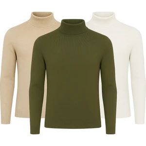 3'lü Paket Yarım Boğazlı Erkek Kazak