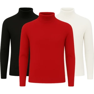 3'lü Paket Yarım Boğazlı Erkek Kazak