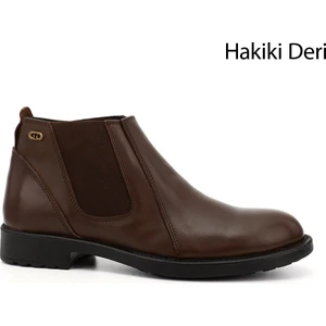 Hakiki Deri Yuvarlak Burun Kauçuk Taban Lastikli Günlük Erkek Bot 01206