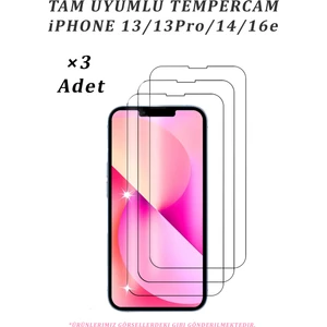 3 Adet iPhone 13 / 13 Pro / 14 / 16E Uyumlu Temperli Cam Ekran Koruyucu Kırılmaz Cam (3 Adet)