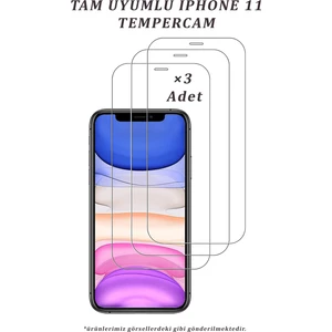 3 Adet iPhone 11 Uyumlu Temperli Cam Ekran Koruyucu Kırılmaz Cam (3 Adet)