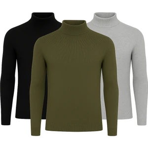 3'lü Paket Yarım Boğazlı Erkek Kazak