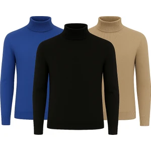 3'lü Paket Yarım Boğazlı Erkek Kazak