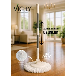 Vıchy Mop Sap Seti  (Ayarlanabilir Alüminyum Sap-Plastik Mop Başlığı,mikrofiber Bez)  3lü Set VCH-6682