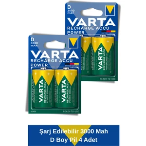 Power Şarj Edilebilir 3000MAH D Boy Pil 4 Adet