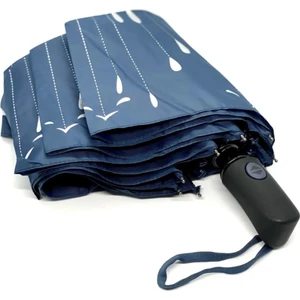 Yağmur Damlası Desenli Tam Otomatik Lux Kadın Şemsiyesi Mavi