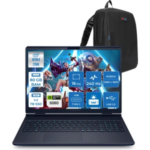 Alienware 16X Aurora AC16251 Ultra 9 275HX Ddr5 80GB 1tb+1tb SSD 8GB/RTX5060 115W 16INÇ Wqxga 240Hz 500NITS Freedos Gaming Laptop AC162515060F36+ZETTAÇANTA