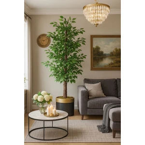 Yapay Benjamin Ağaç 1.50 Metre Lux Xl Gold Kemerli Saksıda Dolomit Taşı Dahildir Kayraflow2, One Size