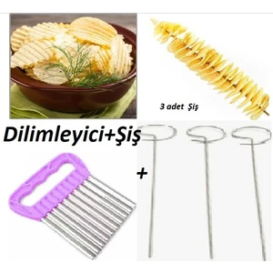 Patates Cips Yapma Aparatı Chips Chopper Şekilli Dilimleyici + 3 Çubuk Şiş