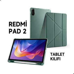 Xiaomi Redmi Pad 2 Uyumlu Kılıf Üçe Katlanan Kalem Bölmeli Standlı Tablet Kılıfı Uyandırma Özellikli
