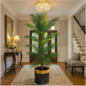 Yapay Areka Ağacı 150 cm Siyah Gold Kemerli Siyah Lux Saksıyla Kayraflow, One Size