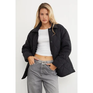 Su Yolu Desenli Oversize Düğmeli Mont