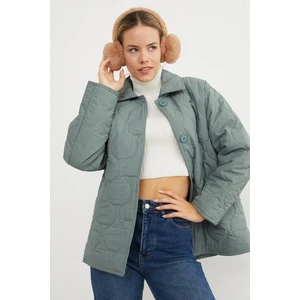 Su Yolu Desenli Oversize Düğmeli Mont