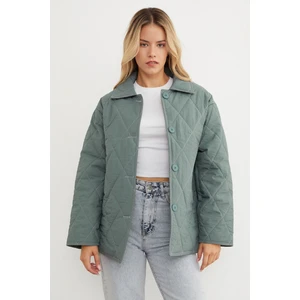 Kapitone Desenli Oversize Düğmeli Mont