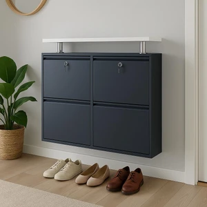 2+2 Kilitli Antrasit Metal Ayakkabılık