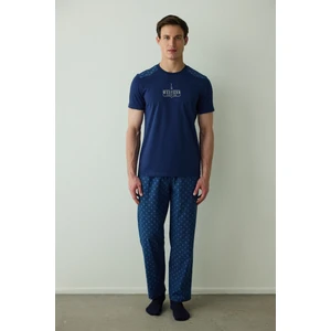 Indigo Erkek Western Sloganlı Kısa Kollu Pamuklu Pijama Takımı