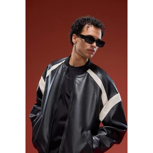 Su İtici Regular Fit Kolej Yaka İç Cep Detaylı Fermuarlı Bomber Mevsimlik Baharlık Deri Ceket Mont C5844AX25AU