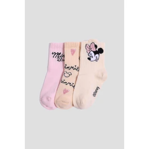 Kız Bebek Disney Mickey & Minnie Kaydırmaz Taban 3'lü Pamuklu Uzun Çorap F6995A5NS