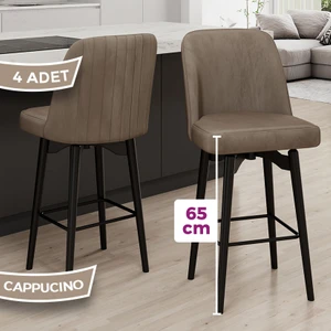 Evax Serisi 4 Adet Cappucino Bar Sandalyesi 360°C Döner Bar Sandalyesi Babyface Kumaş Siyah Metal Ayaklı