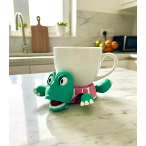 Sevimli Kaplumbağa Bardak Altlığı – Hareketli ve Eğlenceli Kupa Altlığı (Pembe Beyaz Çizgili)