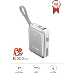 TRM-1018 Beyaz 10000 Mah Type-C Lightning  45 W Hızlı Şarj Dijital Göstergeli Powerbank