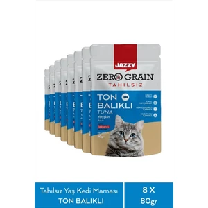 Jazzy Zero Grain Kedi Maması Ton Balıklı Poşet 80 gr x 8 Adet
