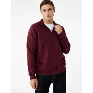 Uzun Kollu Şardonlu Basic Yarım Fermuarlı Sweatshirt