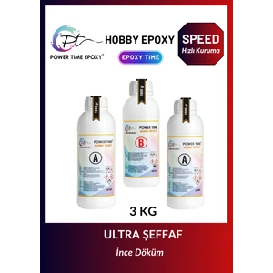 Power Time Epoxy 3 kg Hobi Epoksi Speed/ Hızlı Kuruma/ Ultra Şeffaf ve Parlak Epoksi Reçine Ince Döküm Yoğun Kıvam