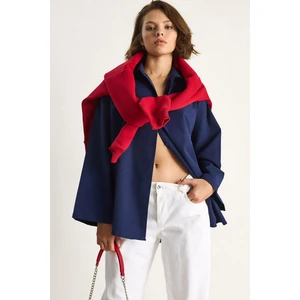 Kadın Geniş Kollu Tek Cep Detaylı Oversize Basic Poplin Gömlek