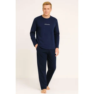 Erkek 6150-19 Uzun Kol % 100 Pamuk Pijama Takımı Indigo