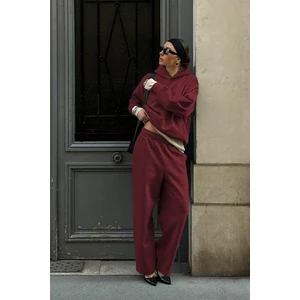 Bordo Kapüşonlu Basic Kadın Eşofman Takımı MG2533