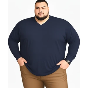 Erkek Büyük Beden Oversize Uzun Kollu V Yaka T-Shirt 3xl 4xl 5xl 6xl 7xl 8xl 9xl