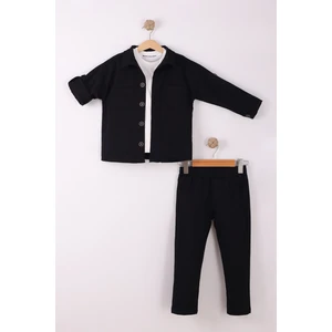 Erkek Çocuk Pamuklu Gömlek Tişört Pantolon 3'lü Alt Üst Takım