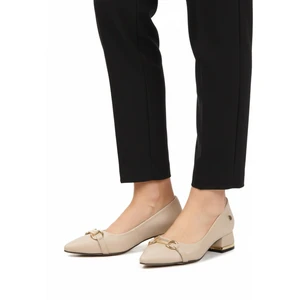Bej Saten Dar Kalıp Kadın Abiye Ayakkabı PC-55197 Z
