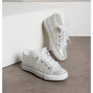 Surpie Shoes Kız Çocuk Günlük Dantelli Işıklı Ayakkabı Oval Taban Düz Topuk 21-30 Numara