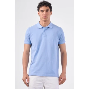 Açık Mavi Polo Yaka Pamuklu Düz Renk Slim Fit Erkek T-Shirt