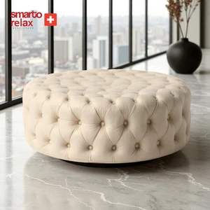 Smarto Relax Swiss Style  Puf Evolene Ayaksız Kapitoneli baby face Dekoratif 100x45 cm Ayaksız Kapitoneli Dekoratif puf(Ekru)